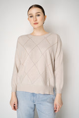 D. Exterior Knit Diamond Checkered Lurex Crew Neck Sweater in Beige Vancouver. Shop Online or in Store.