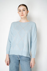 D. Exterior Knit Diamond Checkered Lurex Crew Neck Sweater in Light Blue Vancouver. Shop Online or in Store.