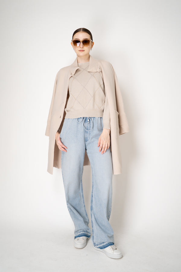 D. Exterior Knit Diamond Cropped Checkered Lurex Crew Neck Sweater in Beige Vancouver. Shop Online or in Store.