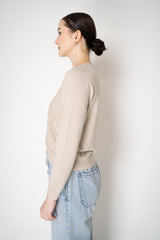 D. Exterior Knit Diamond Cropped Checkered Lurex Crew Neck Sweater in Beige Vancouver. Shop Online or in Store.