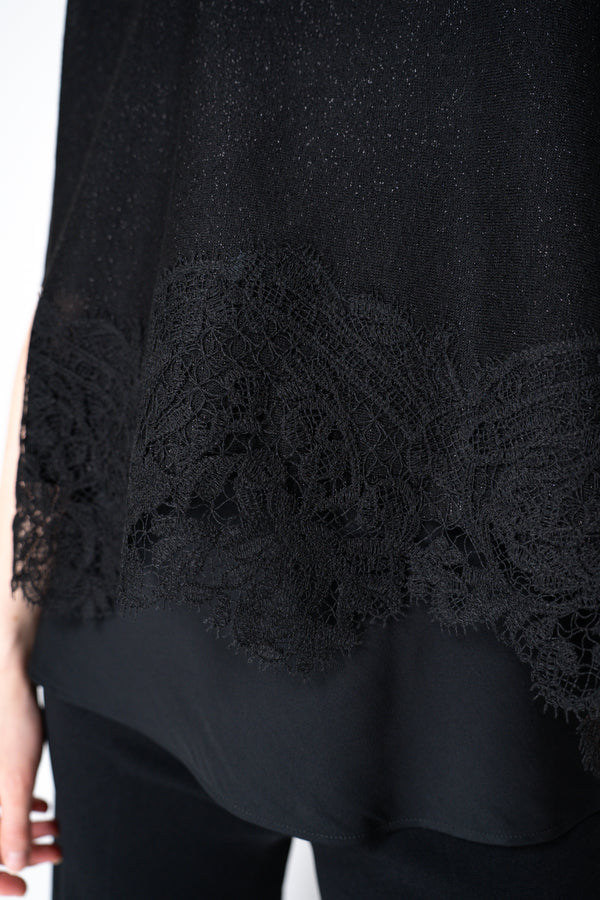 D. Exterior Knit Lurex Blouse with Detailed Lace Hem in Black Vancouver. Shop Online or in Store.