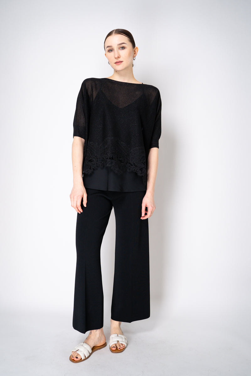 D. Exterior Knit Lurex Blouse with Detailed Lace Hem in Black Vancouver. Shop Online or in Store.