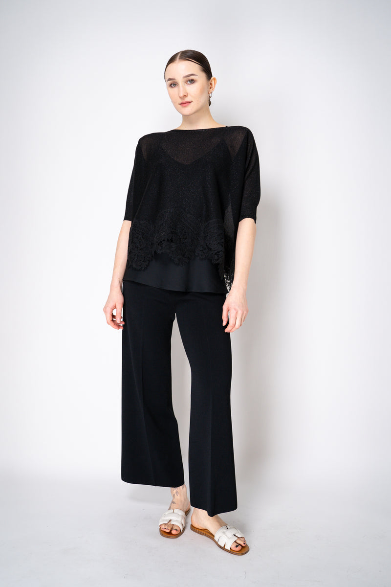 D. Exterior Knit Lurex Blouse with Detailed Lace Hem in Black Vancouver. Shop Online or in Store.