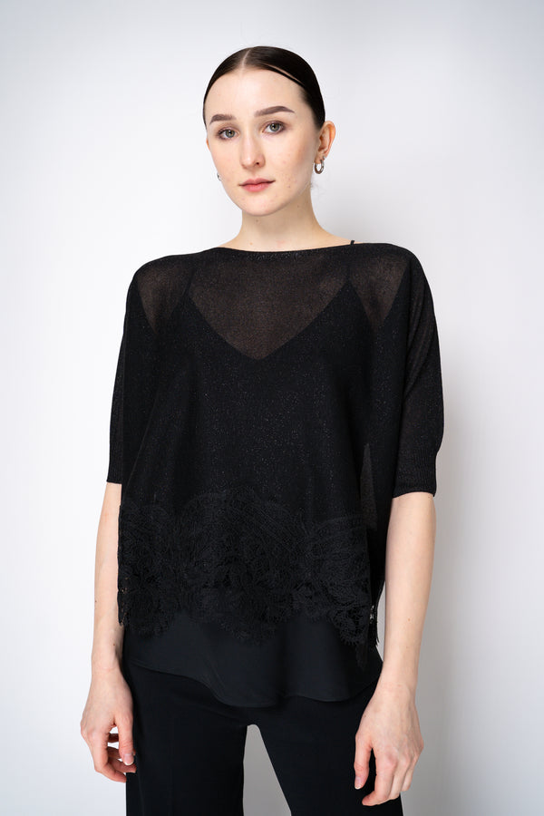 D. Exterior Knit Lurex Blouse with Detailed Lace Hem in Black Vancouver. Shop Online or in Store.