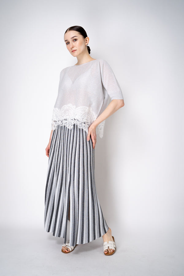 D. Exterior Knit Lurex Blouse with Detailed Lace Hem in Grey Vancouver. Shop Online or in Store.