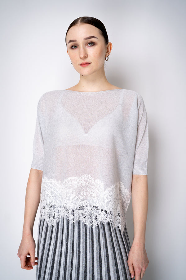 D. Exterior Knit Lurex Blouse with Detailed Lace Hem in Grey Vancouver. Shop Online or in Store.