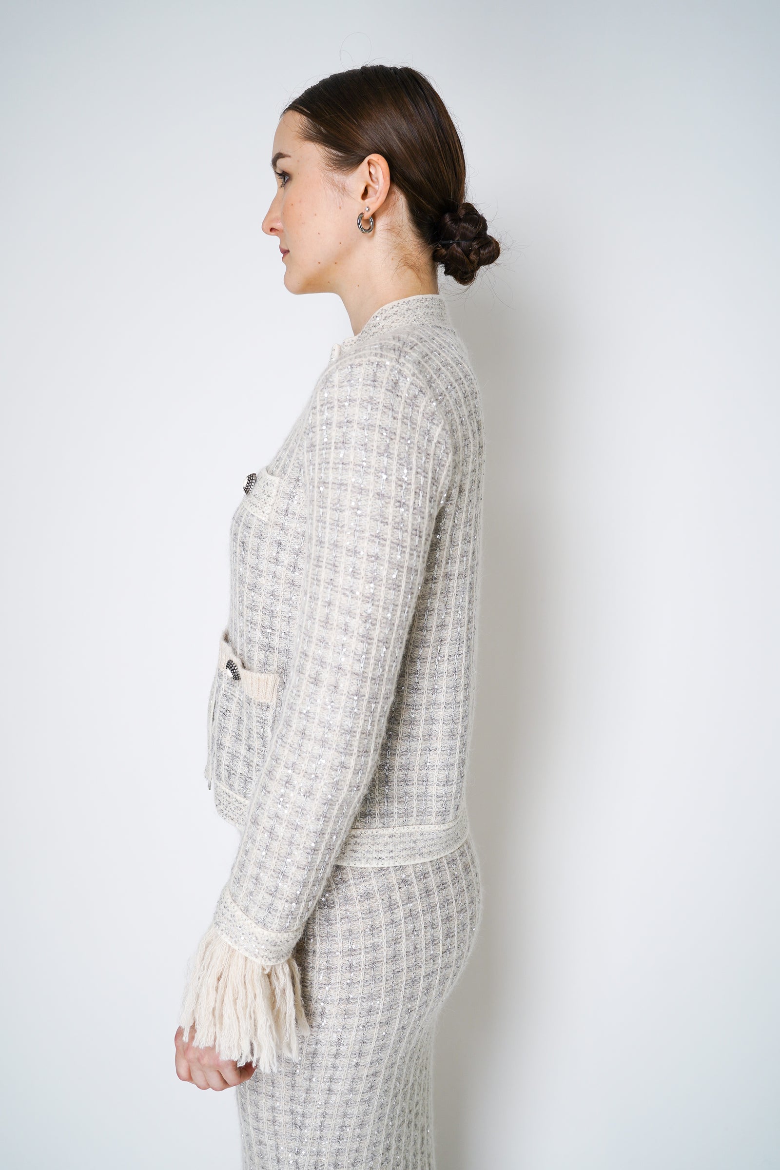 Ivory boucle jacket top