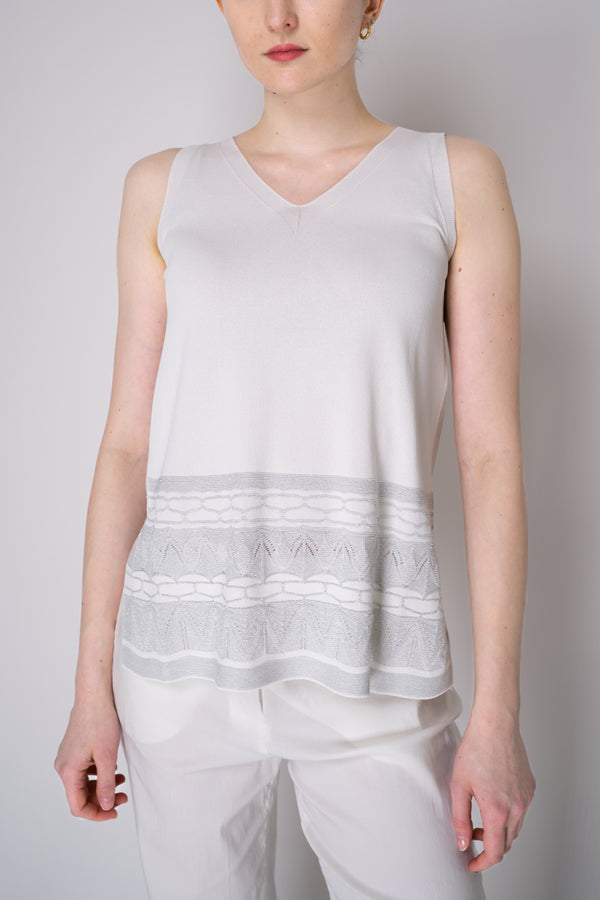 D. Exterior Knit V-neck Top with Embroidered Hem in White Vancouver. Shop Online or in Store