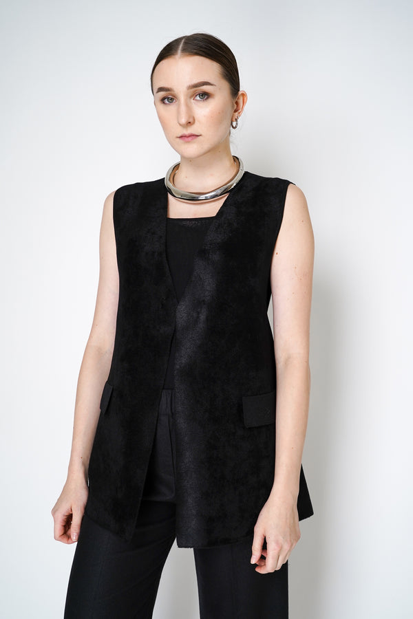 D. Exterior Knit Velvet Suede Cardigan Vest in Black Vancouver. Shop Online or in Store.