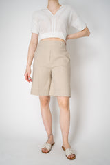 D. Exterior Linen Bermuda Shorts with Brilliant Beading Pockets in Beige Vancouver. Shop Online or in Store.