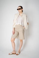 D. Exterior Linen Bermuda Shorts with Brilliant Beading Pockets in Beige Vancouver. Shop Online or in Store.