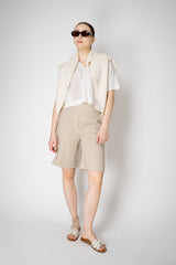 D. Exterior Linen Bermuda Shorts with Brilliant Beading Pockets in Beige Vancouver. Shop Online or in Store.
