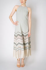 D. Exterior Long Ribbed Knit Dress with Lurex Details in Sage Green Vancouver. Shop Online or in Store