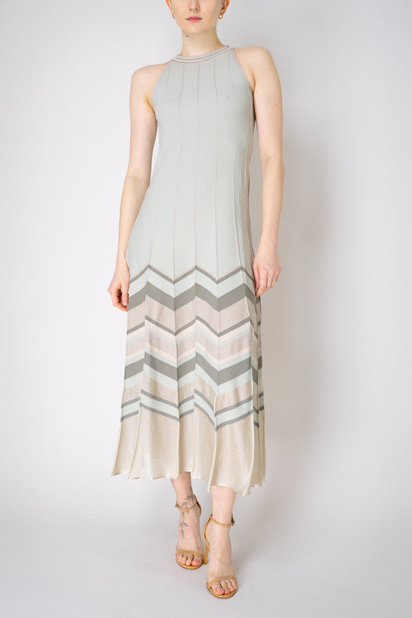 D. Exterior Long Ribbed Knit Dress with Lurex Details in Sage Green Vancouver. Shop Online or in Store
