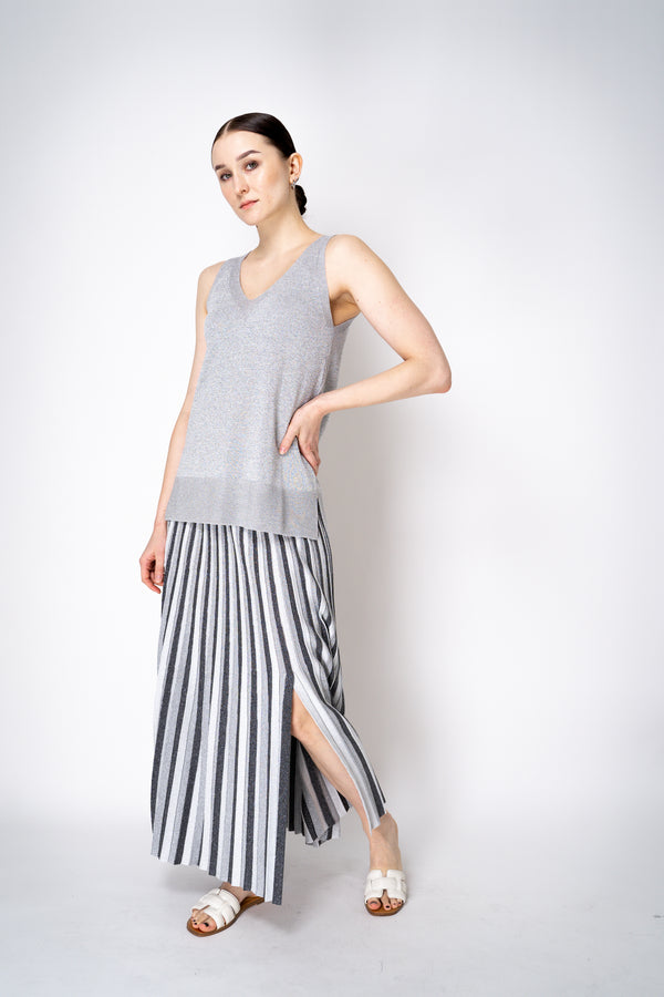 D. Exterior Lurex Knit Pleated Skirt in Silver Vancouver. Shop Online or in Store.
