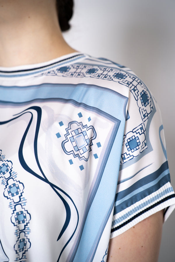 D. Exterior Ornamental Print Scarf Top in Light Blue Vancouver. Shop Online or in Store.