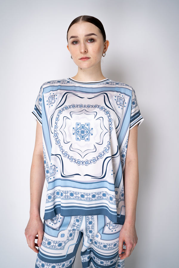 D. Exterior Ornamental Print Scarf Top in Light Blue Vancouver. Shop Online or in Store.