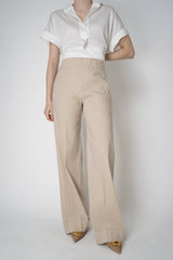 D. Exterior Pull-On Style Straight Wide Leg Linen Trousers in Blush Beige Vancouver. Shop Online or in Store.
