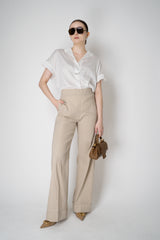 D. Exterior Pull-On Style Straight Wide Leg Linen Trousers in Blush Beige Vancouver. Shop Online or in Store.