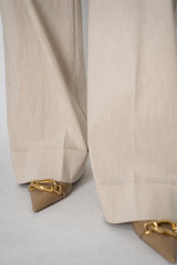 D. Exterior Pull-On Style Straight Wide Leg Linen Trousers in Blush Beige Vancouver. Shop Online or in Store.
