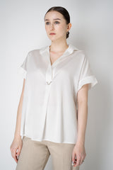 D. Exterior Sateen Fluid Drape Short Sleeve Blouse in White Vancouver. Shop Online or in Store.