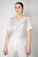 D. Exterior Sateen Short Sleve Cowl Neck Blouse in Pearly White Vancouver. Shop Online or in Store.