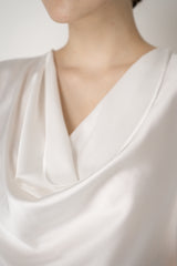 D. Exterior Sateen Short Sleve Cowl Neck Blouse in Pearly White Vancouver. Shop Online or in Store.
