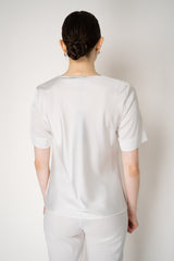 D. Exterior Sateen Short Sleve Cowl Neck Blouse in Pearly White Vancouver. Shop Online or in Store.