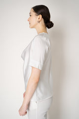 D. Exterior Sateen Short Sleve Cowl Neck Blouse in Pearly White Vancouver. Shop Online or in Store.