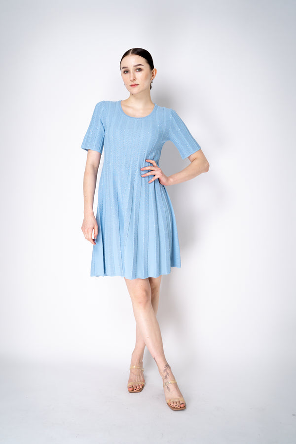 D. Exterior Sequined Short Sleeve Knit Dress in Sky Blue Vancouver. Shop Online or in Store.