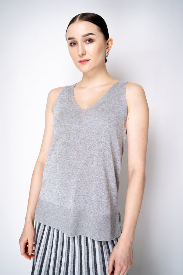 D. Exterior Sleeveless Knit Lurex Top in Silver Vancouver. Shop Online or in Store.