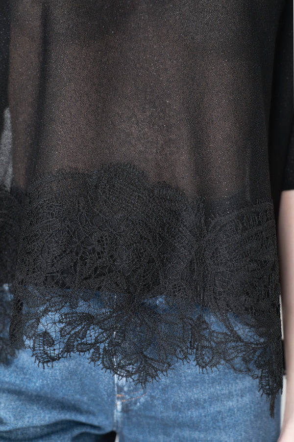 D. Exterior Sleeveless Knit Sparkle Lace Poncho in Black Vancouver. Shop Online or in Store.