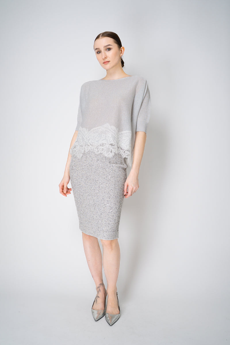 D. Exterior Sleeveless Knit Sparkle Lace Poncho in Silver Vancouver. Shop Online or in Store.