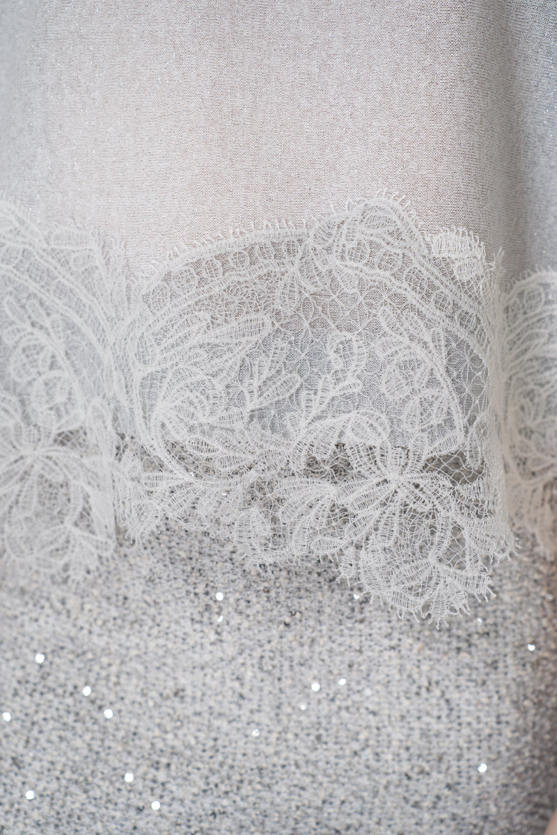 D. Exterior Sleeveless Knit Sparkle Lace Poncho in Silver Vancouver. Shop Online or in Store.