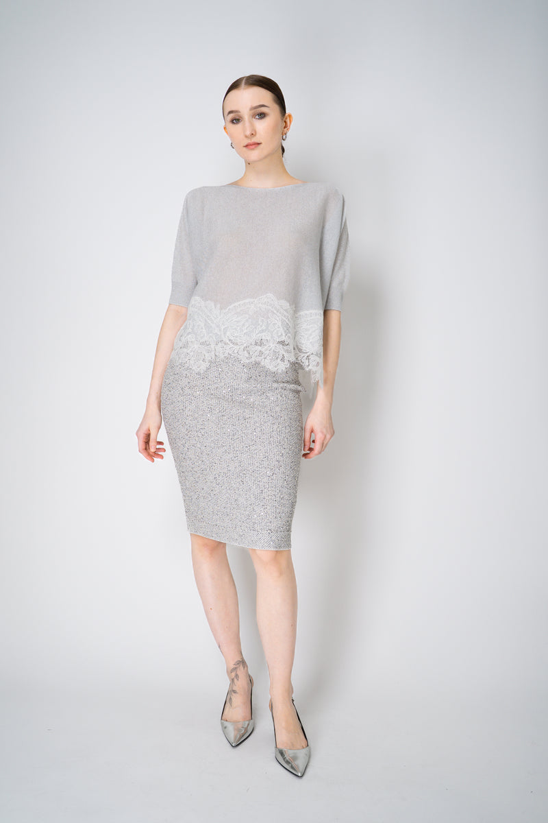 D. Exterior Sleeveless Knit Sparkle Lace Poncho in Silver Vancouver. Shop Online or in Store.