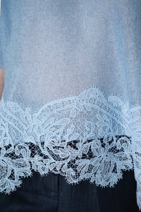 D. Exterior Sleeveless Knit Sparkle Lace Poncho in Sky Blue Vancouver. Shop Online or in Store.