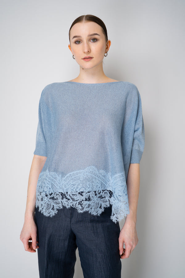 D. Exterior Sleeveless Knit Sparkle Lace Poncho in Sky Blue Vancouver. Shop Online or in Store.