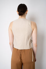 D. Exterior Slim Cropped Linen Vest with Tie Front in Beige Vancouver. Shop Online or in Store.