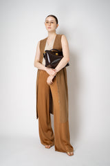D. Exterior Slim Cropped Linen Vest with Tie Front in Beige Vancouver. Shop Online or in Store.