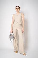 D. Exterior Slim Cropped Linen Vest with Tie Front in Beige Vancouver. Shop Online or in Store.