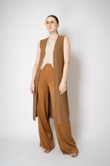 D. Exterior Slim Cropped Linen Vest with Tie Front in Beige Vancouver. Shop Online or in Store.