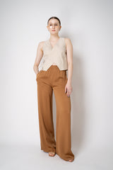 D. Exterior Slim Cropped Linen Vest with Tie Front in Beige Vancouver. Shop Online or in Store.