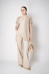 D. Exterior Slim Cropped Linen Vest with Tie Front in Beige Vancouver. Shop Online or in Store.