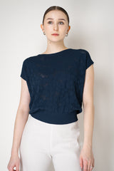 D. Exterior Stretch Knit Floral Short Sleeve Top in Navy Vancouver. Shop Online or in Store.