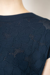 D. Exterior Stretch Knit Floral Short Sleeve Top in Navy Vancouver. Shop Online or in Store.