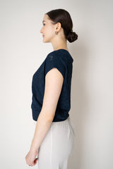 D. Exterior Stretch Knit Floral Short Sleeve Top in Navy Vancouver. Shop Online or in Store.