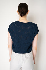 D. Exterior Stretch Knit Floral Short Sleeve Top in Navy Vancouver. Shop Online or in Store.
