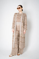 D. Exterior Stretch Knit Maxi Length Tie-Front Chevron Cardigan in Brown Melange Vancouver. Shop Online or in Store.