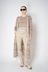 D. Exterior Stretch Knit Maxi Length Tie-Front Chevron Cardigan in Brown Melange Vancouver. Shop Online or in Store.