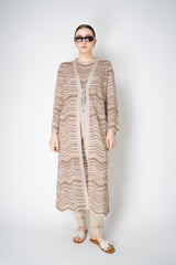 D. Exterior Stretch Knit Maxi Length Tie-Front Chevron Cardigan in Brown Melange Vancouver. Shop Online or in Store.